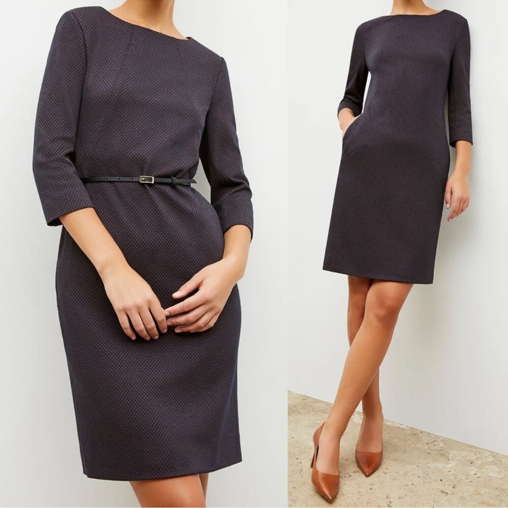 Classic Textured Boatneck Long-Sleeve Dress — Charcoal